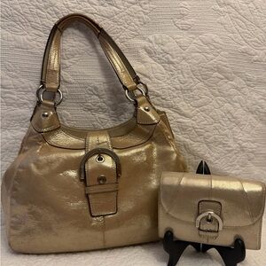 Great NEW YEAR BAG - Coach SoHo Shoulder Bag Gold Metallic & Matching Wallet